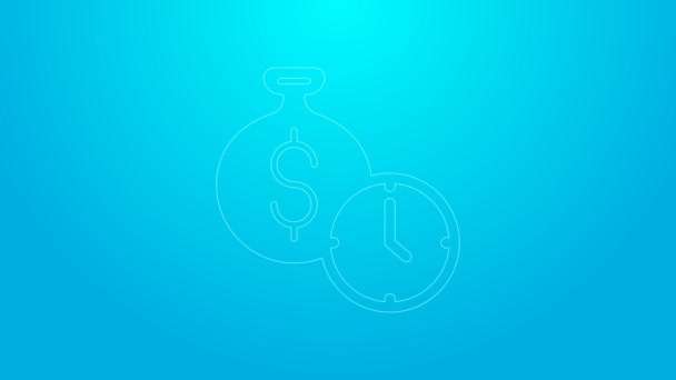 Pink line Time is money icon isolated on blue background. Money is time. Effective time management. Convert time to money. 4K Video motion graphic animation — Stock Video