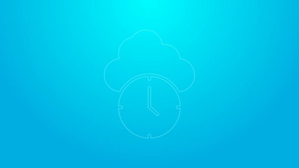 Icono de reloj de línea rosa aislado sobre fondo azul. Símbolo de tiempo. Animación gráfica de vídeo 4K — Vídeos de Stock