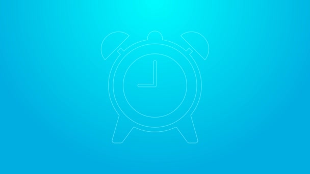Růžová čára Alarm ikona izolované na modrém pozadí. Vzbuď se, vzbuď se. Čas. Grafická animace pohybu videa 4K — Stock video