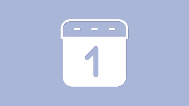Icône calendrier blanc isolé sur fond violet. Symbole de rappel d'événement. Animation graphique de mouvement vidéo 4K — Video