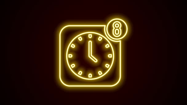 Brillante línea de neón Alarma reloj aplicación smartphone icono de la interfaz aislado sobre fondo negro. Animación gráfica de vídeo 4K — Vídeo de stock