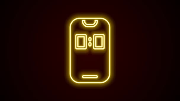 Linha de néon brilhante ícone da interface do smartphone do aplicativo do relógio de alarme isolado no fundo preto. Animação gráfica em movimento de vídeo 4K — Vídeo de Stock
