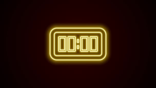 Glowing neon line Digital alarm clock icon isolated on black background. Electronic watch alarm clock. Time icon. 4K Video motion graphic animation — Stock Video