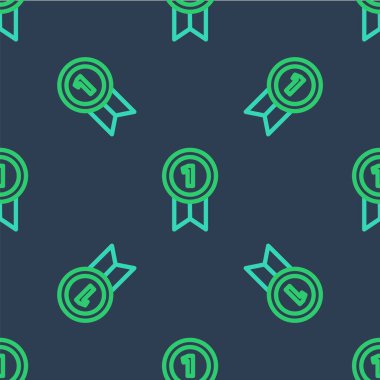 Çizgi Madalyası simgesi mavi arkaplanda izole edilmiş. Kazanan başarı işareti. Ödül madalyası. Vektör