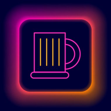 Parlayan neon hattı, siyah arka planda izole edilmiş tahta bardak ikonu. Renkli taslak konsepti. Vektör