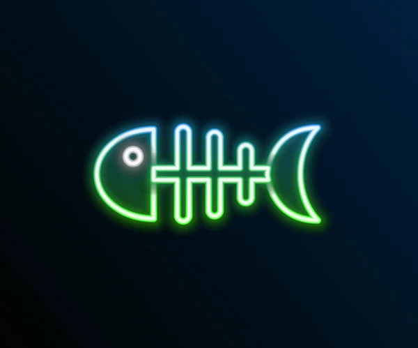 Línea Neón Brillante Icono Esqueleto Pescado Aislado Sobre Fondo Negro — Vector de stock