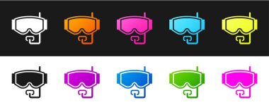 Dalış maskesi simgesini siyah ve beyaz arkaplanda izole et. Olağanüstü bir spor. Su altı ekipmanları. Vektör.