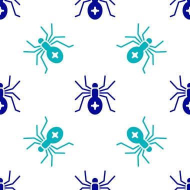 Mavi Örümcek ikonu beyaz arkaplanda izole edilmiş kusursuz desen. Mutlu Cadılar Bayramı Partisi. Vektör.