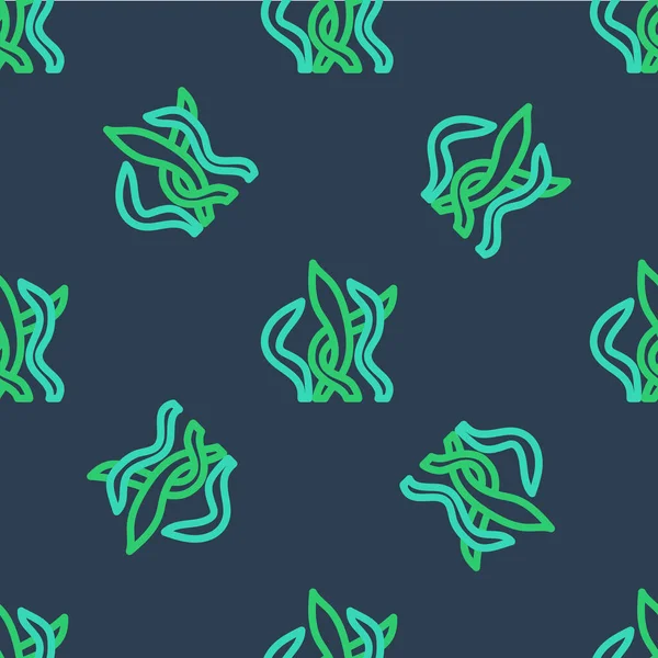 Line Seaweed Icon Isolated Seamless Pattern Blue Background Underwater Seaweed — Vetor de Stock