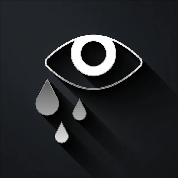 Silver Tear Cry Eye Icon Isolated Black Background Long Shadow — Stock Vector