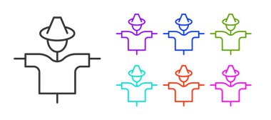 Black line Scarecrow icon isolated on white background. Set icons colorful. Vector.