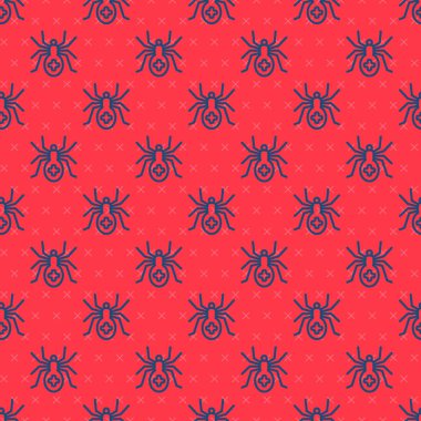 Mavi çizgi Örümcek ikonu kırmızı arkaplandaki kusursuz deseni izole etti. Mutlu Cadılar Bayramı Partisi. Vektör.