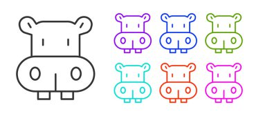 Black line Hippo or Hippopotamus icon isolated on white background. Animal symbol. Set icons colorful. Vector
