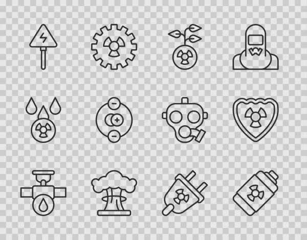 Set Line Tubo Válvula Industria Batería Energía Nuclear Radiactiva Explosión — Archivo Imágenes Vectoriales