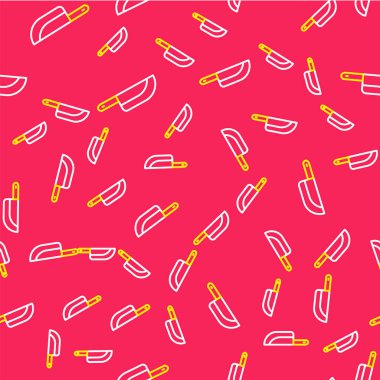 Çizgi Bıçak simgesi kırmızı arkaplanda kusursuz desen izole etti. Çatal bıçak sembolü. Mutlu Cadılar Bayramı Partisi. Vektör