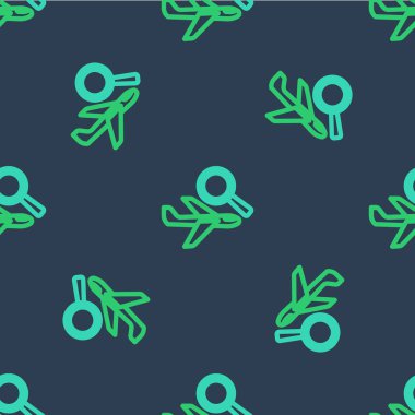 Line Airplane arama ikonu mavi arka planda izole edilmiş pürüzsüz desen. Vektör