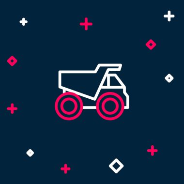 Çizgi maden kamyonu ikonu mavi arka planda izole edildi. Renkli taslak konsepti. Vektör