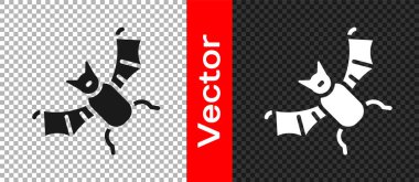 Siyah Uçan Yarasa simgesi şeffaf arkaplanda izole edildi. Mutlu Cadılar Bayramı Partisi. Vektör.