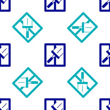 Pencereler için kauçuk temizleyicili Mavi Temizlik Servisi beyaz arka planda izole edilmiş kusursuz desen simgesi. Silecek, kazıyıcı, silecek. Vektör