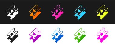 Sinema bileti simgesini siyah beyaz arkaplanda izole et. Vektör