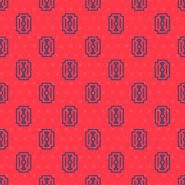 Mavi çizgi Blade jilet ikonu kırmızı arkaplanda kusursuz desen izole etti. Vektör.