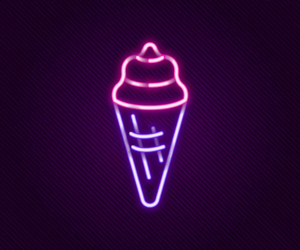 Glowing Neon Line Ice Cream Waffle Cone Icon Isolated Black — Stock Vector