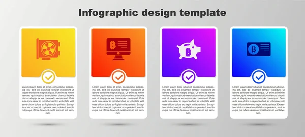 Set Carte Graphique Vidéo Exploitation Minière Bitcoin Moniteur Tirelire Crédit — Image vectorielle