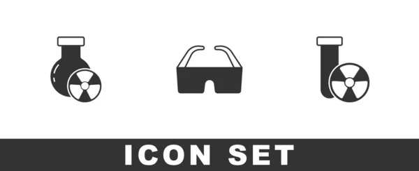 Stel Straling Van Reageerbuis Veiligheidsbril Icoon Vector — Stockvector