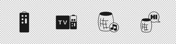 Definir Controle Remoto Multimídia Receptor Caixa Assistente Voz Ícone Vetor — Vetor de Stock