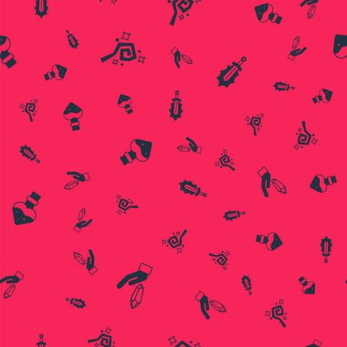 Sihirli taş, değnek, iksir ve kılıçla dolu bir şişe, kusursuz desen. Vektör