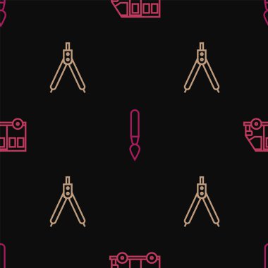 Sınır okul otobüsü, pusula çizimi ve boya fırçasını pürüzsüz desen üzerinde ayarla. Vektör