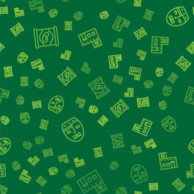 Fasulye konservesini, Aztek maskesini ve Meksika evini kusursuz bir şekilde yerleştirin. Vektör