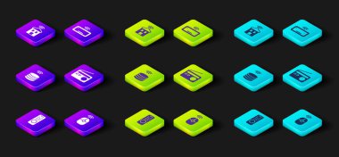 Uzaktan kumandayı, kablosuz bilgisayar faresini, Akıllı veri sunucusunu, Radyo 'yu, Bilgisayar klavyesini ve Wi-fi simgesini ayarlayın. Vektör