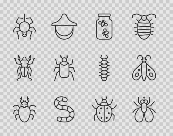 Définir Ligne Cerf Virginie Mouche Des Insectes Lucioles Bugs Dans — Image vectorielle