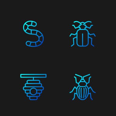 Hattı bozan böceği, arılar için kovan, solucan ve... Renk simgeleri. Vektör