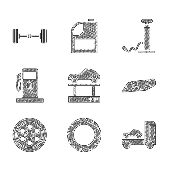 Establecer Coche Reparación Ascensor Rueda Del Neumático Del Coche Camión — Archivo Imágenes Vectoriales