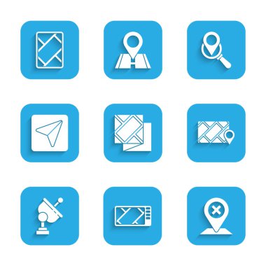 Katlanmış harita, GPS aygıtı, konum, şehir navigasyonu, Radar, şehrin bilgileri, arama konumu ve simgesi ile ayarlayın. Vektör