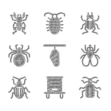Kelebek kozası, arılar için Kovan, Böcek, Böcek, Böcek, Böcek ve geyik ikonu hazırlayın. Vektör