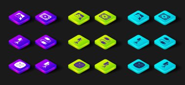 Açığa çıkma tazminatı, Softbox ışığı, USB kablo kablosu, fotoğraf makinesi ve rötuş simgesini ayarla. Vektör