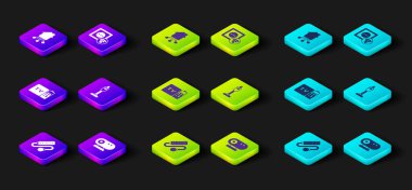 Elektrik uzatma kablosu, web kamerası, Multimedya ve TV alıcısı, elektrik süpürgesi, akıllı elektrik prizi ve ev simgesi ayarla. Vektör