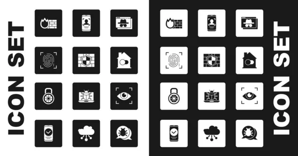Set Browser Inkognito Fenster Schild Mit Ziegelwand Fingerabdruck Firewall Sicherheit — Stockvektor