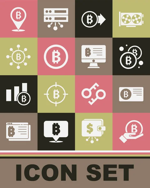 Set Hand Утримує Bitcoin Кредитну Картку Біткоїном Технологію Blockchain Гірничу — стоковий вектор