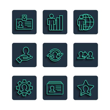 Dişli, Özgeçmiş, Kafa Avcılığı, Kaynaklar, Arama Ekibi El, Kimlik Rozeti ve Proje Ekibi ikonu ile insan hattını ayarlayın. Vektör