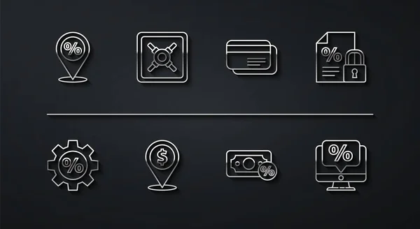 Définir Emplacement Ligne Avec Pourcentage Réduction Équipement Document Financier Verrouillage — Image vectorielle