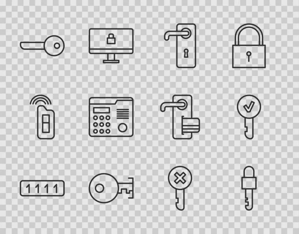 Establecer Línea Protección Por Contraseña Llave Bloqueada Manija Puerta Llave — Vector de stock