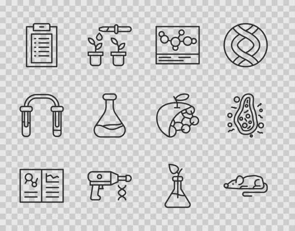 Set Line Registro Clínico Ratón Experimental Fórmula Química Pistola Transferencia — Archivo Imágenes Vectoriales