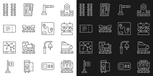 Restoran Treni Yüksek Hız Demiryolu Raylarının Sonu Demiryolu Bariyeri Yük — Stok Vektör