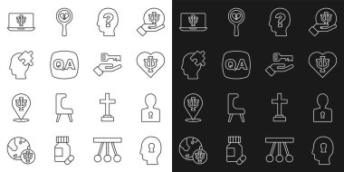 Soruna bir çizgi çiz, Psikoloji, Psi, Soru işareti, Sorgu ve Yanıt, Çevrimiçi Psikolog ve ikon. Vektör