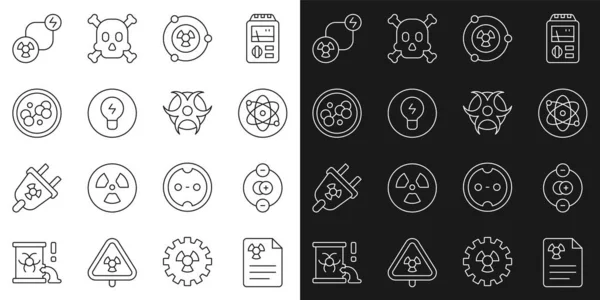 Set Line Radiation Warning Document Atom Radioactive Glühbirne Mit Konzept — Stockvektor