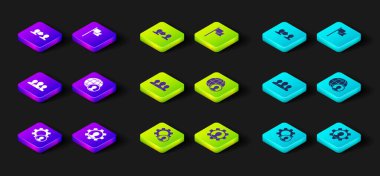 Kafa avcılığı, teçhizatlı insan, kullanıcı grubu, Globe ve insanlar, konum belirleyici ve proje ekibi ikonu. Vektör